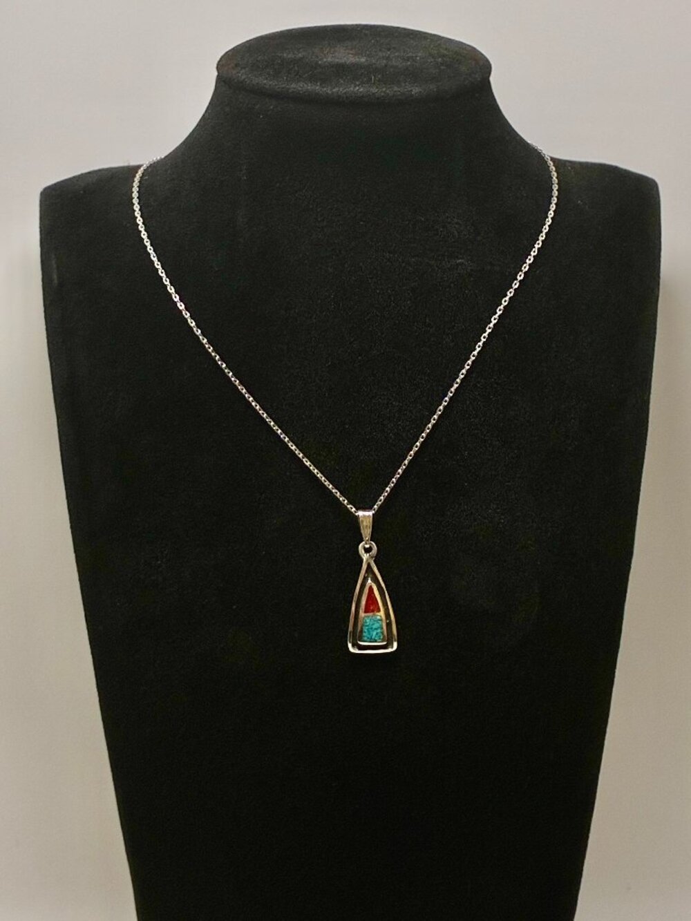 Genuine Certified Navajo Turquoise Coral Pendant 925 Sterling Silver Necklace